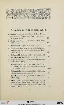 Arbeiten in Silber und Gold (Nr. 1-18)