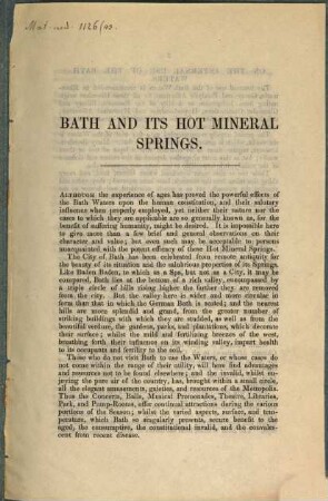 Bath and its hot mineral springs