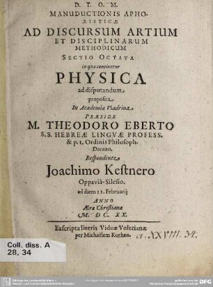 8: Physica ad disputandum proposita