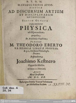 8: Physica ad disputandum proposita