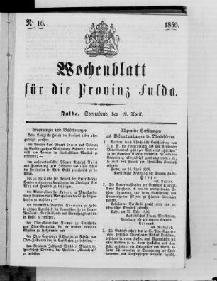 Nr. 16, Ausgabe vom 19. April 1856