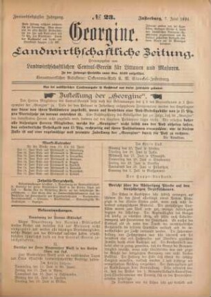 Zweiundsechzigster Jahrgang. No. 23. Insterburg, 7. Juni 1894.