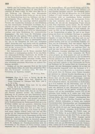 323-325 [Rezension] Lietzmann, Hans, An die Korinther I, II