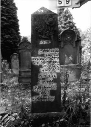 Grabstein 59 (Index: 100096196) Maße HxBxT: 137x30x28 cm Symbolik: Rosenzweig: Grabstein 59