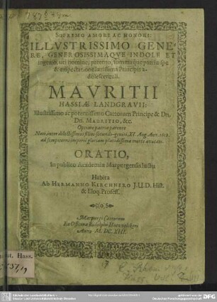 Supremo amoris ... Mauritii, Hassiae Landgravio, oratio