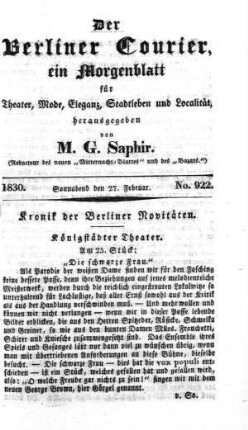No. 922, Sonnabend den 27. Februar 1830