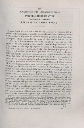 Il carteggio fra Lagrange ed Euler.