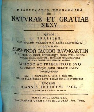 Diss. theol. de naturae et gratiae nexu