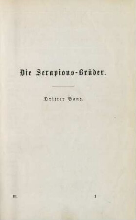 Die Serapions-Brüder. Dritter Band