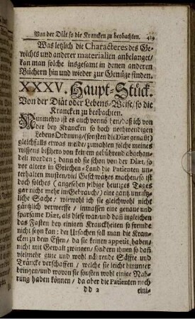 XXXV. Haupt-Stück. Von der Diät oder Lebens-Weise/ so die Krancken zu beobachten