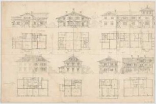 Thiersch, August ; München - Nymphenburg, Romanstr.; Wohnbebauung - Grundrisse, Ansichten