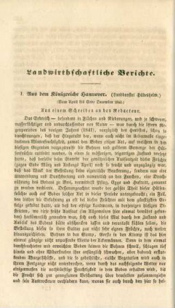 Landwirthschaftliche Berichte.