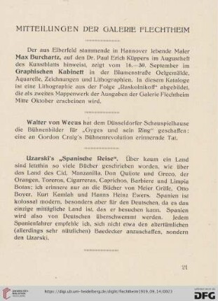 Mitteilungen der Galerie Flechtheim