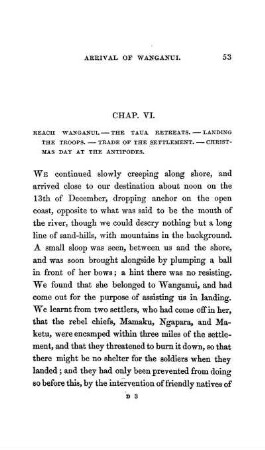 CHAPTER VI. - Reach Wanganui. The Taua Retreats. Landing the Troops. Trade of the Settlement. Christmas-day at the Antipodes