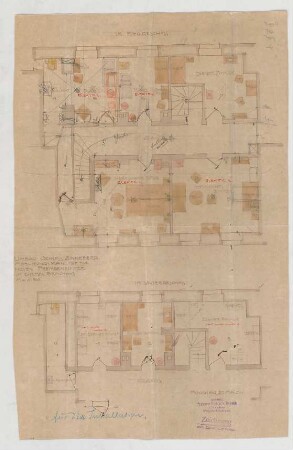 Thiersch, Friedrich von; Glonn (Obb.); Schloss Zinneberg - Altes Schloss - Fremdenzimmer im ehemal. Brauhaus UG u. EG (Möblierungsplan)