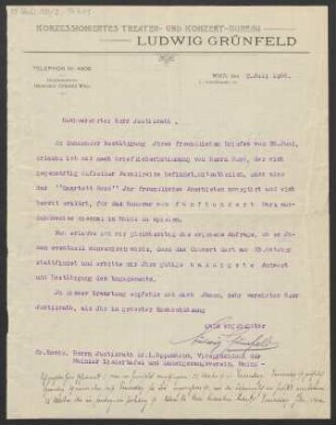 Brief an Ludwig Oppenheim, Mainzer Liedertafel und Damengesangverein : 02.07.1906