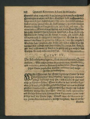 Caput IV. De Morbis malignis, sive occultarum Quaelitatum: Wie auch von dem Mercurio vitae, Antimonio, und Arsenico ...