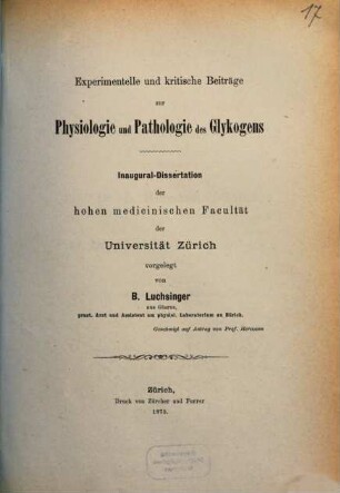 Experimentelle und Kritische Beiträge zur Physiologie und Pathologie des Glykogens : Inaug.-Diss.