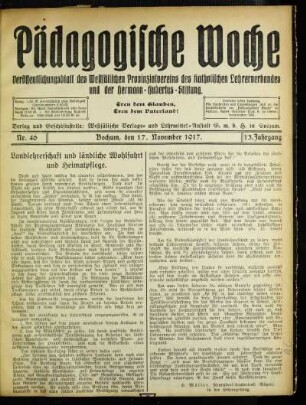 Landlehrerschaft und ländliche Wohlfahrt und Heimatpflege
