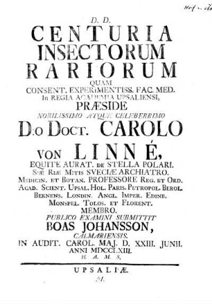 Centuria insectorum rariorum