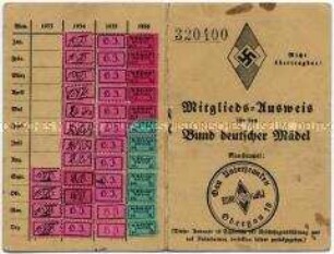 Mitgliedsausweis des Bundes deutscher Mädel, Gau Unterfranken