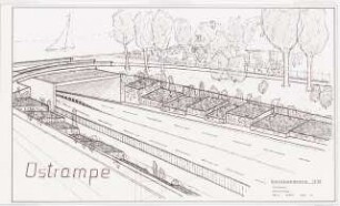 Überbrückung der Havel bei Konradshöhe oder Hakenfelde, Berlin-Spandau Schinkelwettbewerb 1970: Östliche Rampe: Perspektivische Ansicht