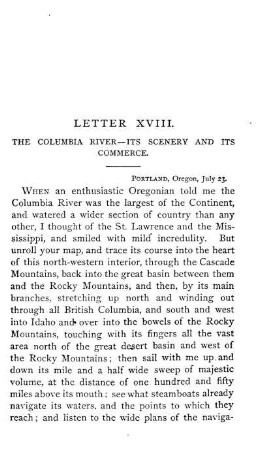 LETTER XVIII. THE COLUMBIA RIVER: ITS SCENERY AND ITS COMMERCE