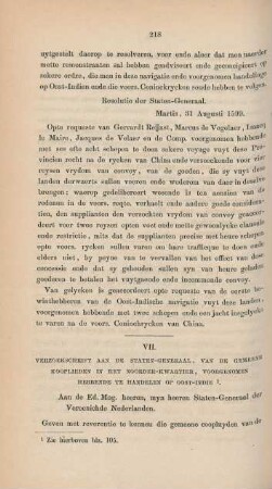 VII. Verzoekschrift aan den Staten-Generaal, van den gemeene kooplieden in het Noorder-kwartier, ...