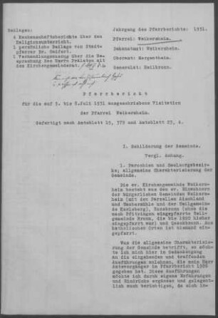 Weikersheim mit Honsbronn und Queckbronn: Pfarrbericht 1931