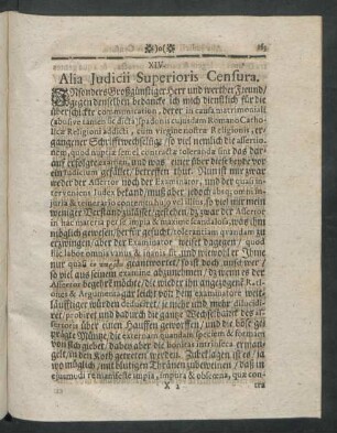 XIV. Alia Iudicii Superioris Censura.