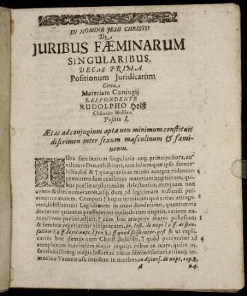 Decas Prima Positionum Juridicarum Circa Materiam Conjugii.