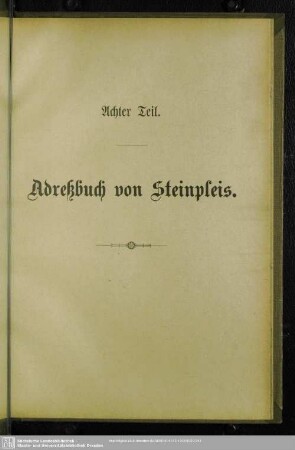 Achter Teil. Adressbuch von Steinpleis