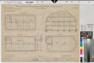 Münster (Münster) Trainkaserne Fahrzeugschuppen (5. Eskadron) Bl. 32 Grundrisse, Schnitt (1914)1917(1920/28) 1 : 100 50 x 67 farb. Druck mit Einzeichnungen Rudnicki, Regierungsbaumeister Hochbauamt Münster