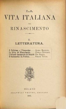 La Vita italiana nel rinascimento, II