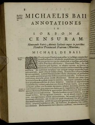 Michaelis Baii Annotationes In Sorbonae Censuram
