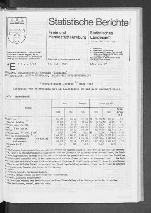 Verarbeitendes Gewerbe März 1983 : Lfd. Nr. 27