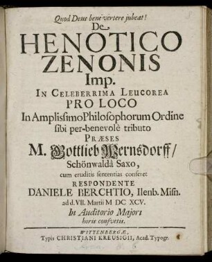 De Henotico Zenonis Imp.