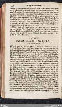 LXXXVIII. Kaysers Leopoldi I Müntz-Edict, de Anno 1676