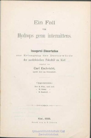 Ein Fall von Hydrops genu intermittens