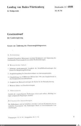 Gesetzentwurf Änderung Finanzausgleichsgesetz