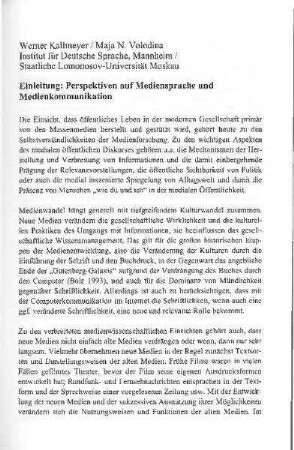 Einleitung : Perspektiven auf Mediensprache und Medienkommunikation