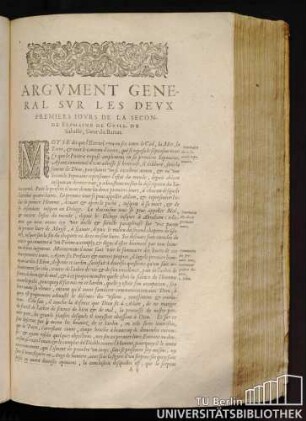 Argument General Sur Les Deux Premiers Iours De La Seconde Sepmaine De Guill. De Saluste, Sieur du Bartas.
