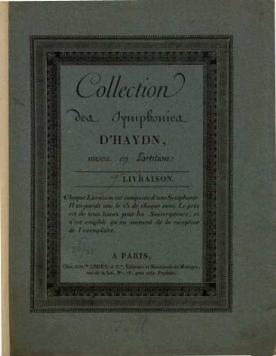 Partition Des Symphonies D'HAYDN Ouvrage Proposé Souscription. 7. [H 1,53]. - 35 S.