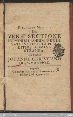 Discursus medicus de venae sectione in morbillorum declinatione oborta pleuritide administranda