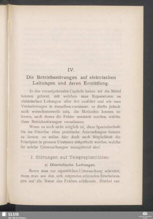 IV. Die Betriebsstörungen auf elektrischen Leitungen und deren Ermittlung