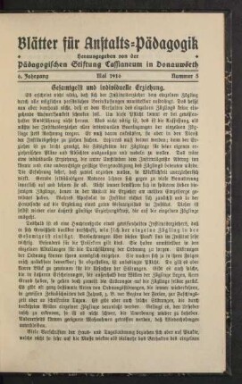 Gesamtgeist und individuelle Erziehung