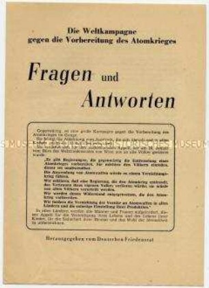 Agitationsschrift des Deutschen Friedensrates für Unterschriftensammlung Atomwaffen, mit Wiener Appell und Erklärung des Weltfriedensrates