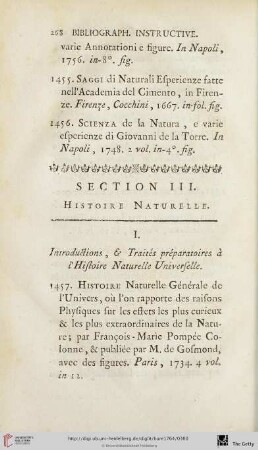 Section III: Histoire naturelle