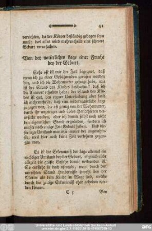 Von der natürlichen Lage einer Frucht bey der Geburt.