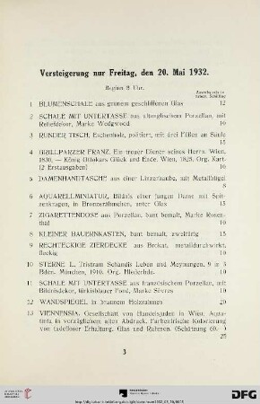 Versteigerung nur Freitag, den 20. Mai 1932, Beginn 3 Uhr (Nr. 1-300)